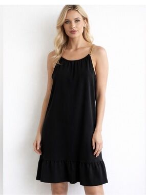 Nicole Miller Black Mini Dress with Gold Chain Straps